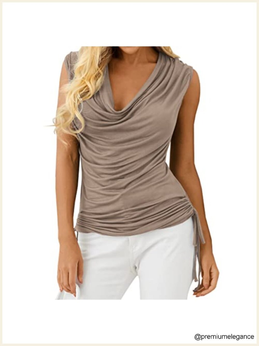 Women Cowl Neck Tank Tops Summer Casual Ruched Side Sleeveless Shirts